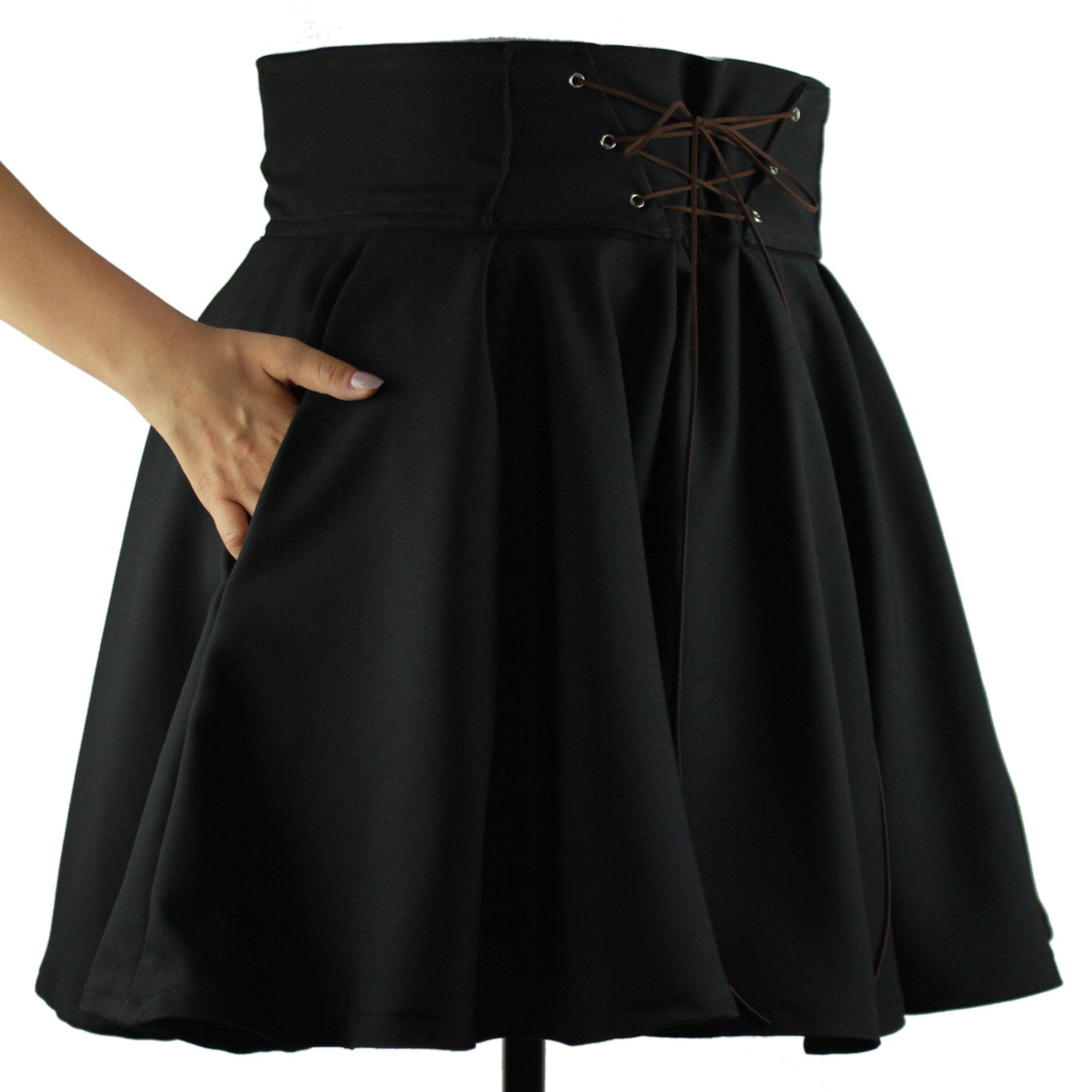 40in Skirt with POCKETS (LARGE) Black Abyss - Handmade High Waisted Adjustable Waist Circle Skirt with BIG Pockets - One Zippered Pocket/One Regular Pocket