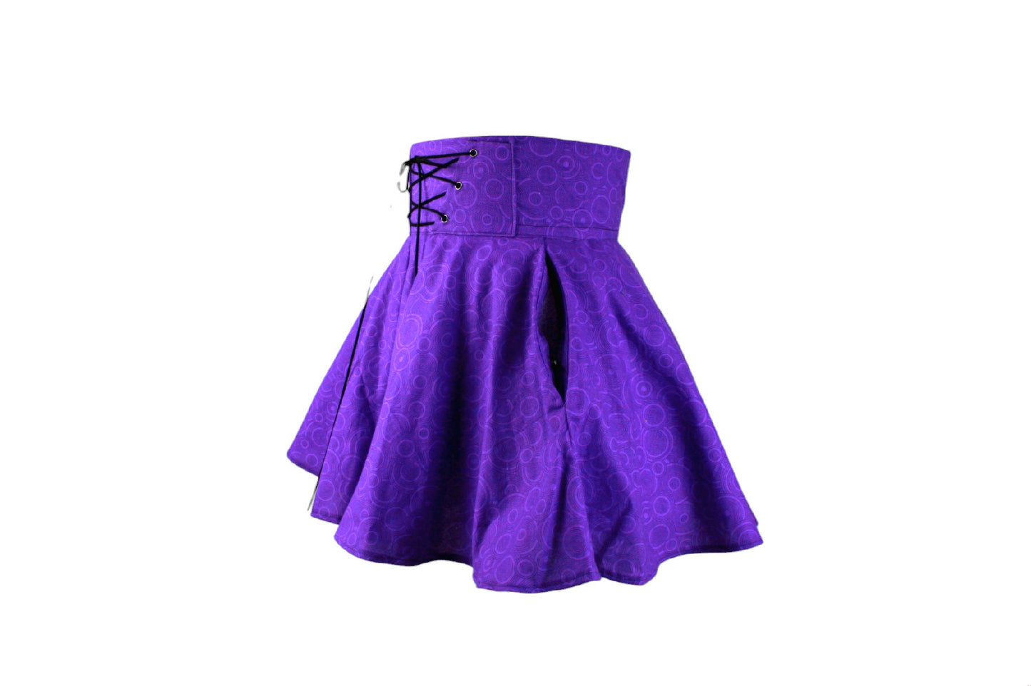 29in Skirt with POCKETS (SMALL) Purple Circles No. 5 - Zippered Pocket on One Side - Handmade High Waisted Adjustable Waist Circle Skirt with BIG Pockets