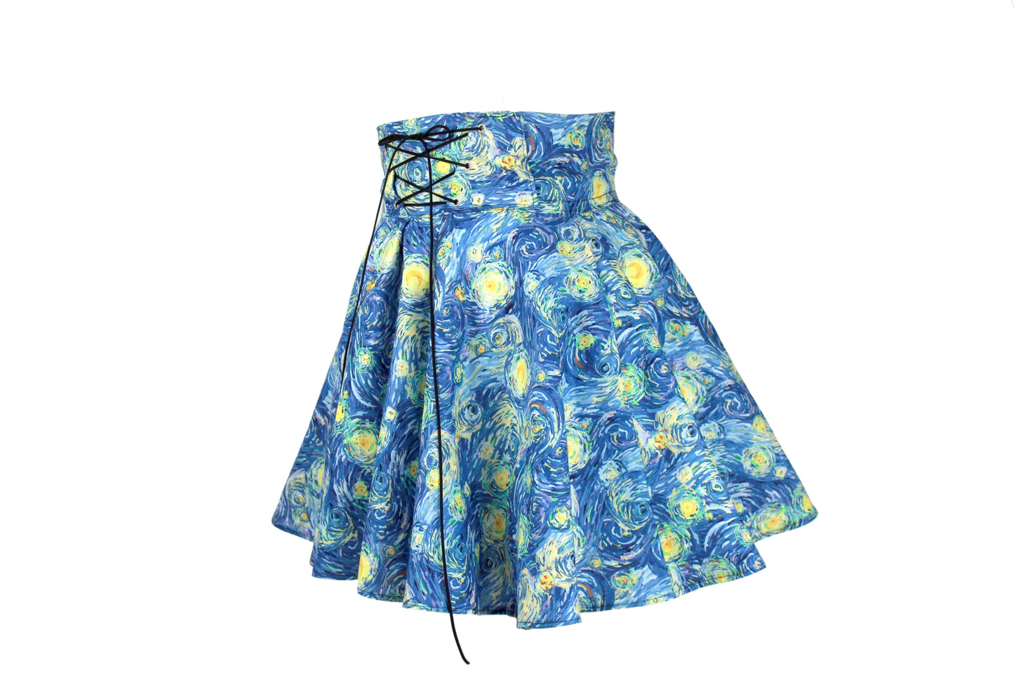 32in Skirt with POCKETS (Small) - Starlights No. 13 - Handmade High Waisted Adjustable Waist Circle Skirt with BIG Pockets - One Zippered Ppcket/One Regular Pocket