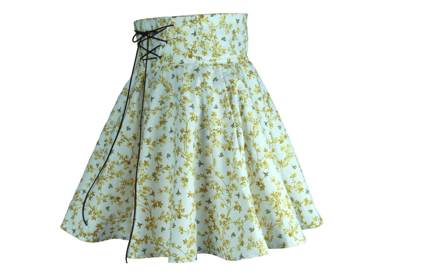 33in Skirt with POCKETS (MEDIUM) Vines of Honey No. 12 - Handmade High Waisted Adjustable Waist Circle Skirt with BIG Pockets - One Zippered Pocket/ One Regular Pocket