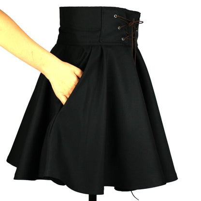 34in Skirt with POCKETS (MEDIUM) Black Abyss - Handmade High Waisted Adjustable Waist Circle Skirt with BIG Pockets - One Zippered Pocket/ One Regular Pocket