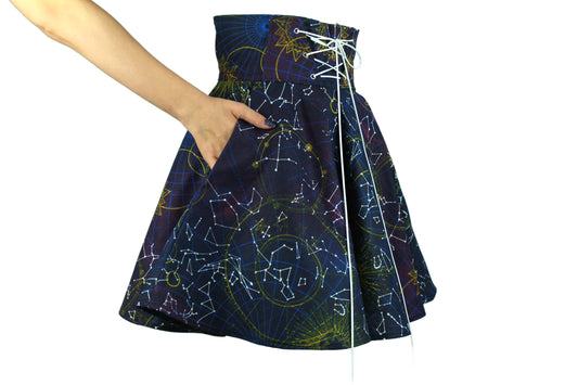 28in Skirt with POCKETS (SMALL) Galaxy Queen No. 9 - Handmade High Waisted Adjustable Waist Circle Skirt with BIG Pockets - One Zippered Pocket/ One Regular Pocket