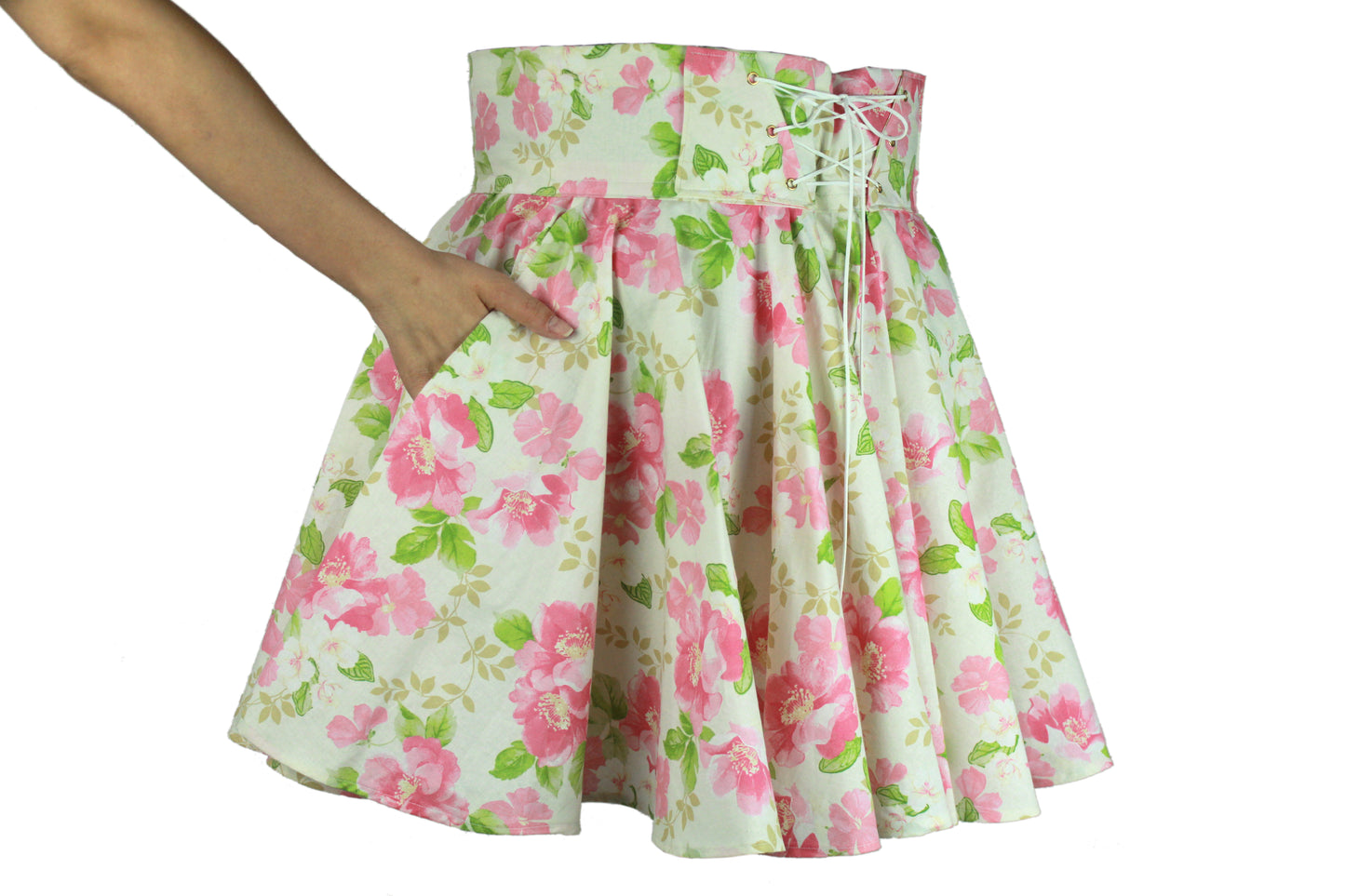 40in Skirt with POCKETS (Large) Blushing Floral No. 10 - One Zippered Pocket - Handmade High Waisted Adjustable Waist Circle Skirt with BIG Pockets - One Zippered Pocket/One Regular Pocket