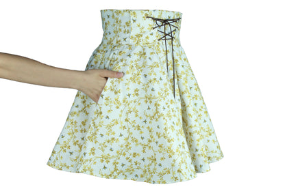 33in Skirt with POCKETS (MEDIUM) Vines of Honey No. 12 - Handmade High Waisted Adjustable Waist Circle Skirt with BIG Pockets - One Zippered Pocket/ One Regular Pocket