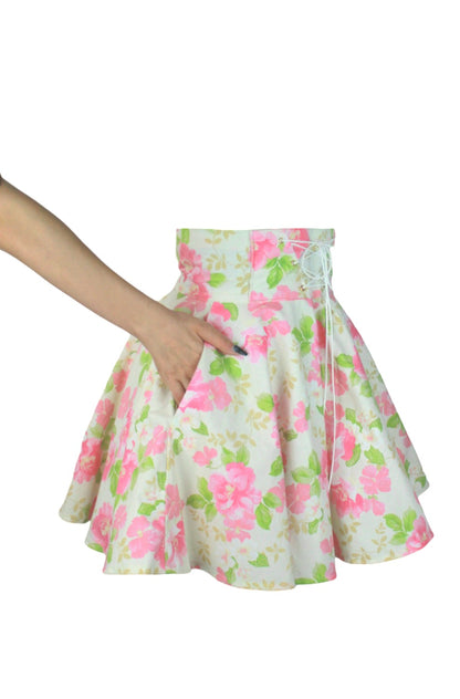 28in Skirt with POCKETS (Small) Blushing Floral No. 11 - One Zippered Pocket - Handmade High Waisted Adjustable Waist Circle Skirt with BIG Pockets