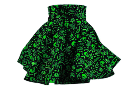 29in Skirt with POCKETS (Small) Glowin' Bones No. 9 - Handmade High Waisted Adjustable Waist Circle Skirt with BIG Pockets - One Zippered Pocket/One Regular Pocket