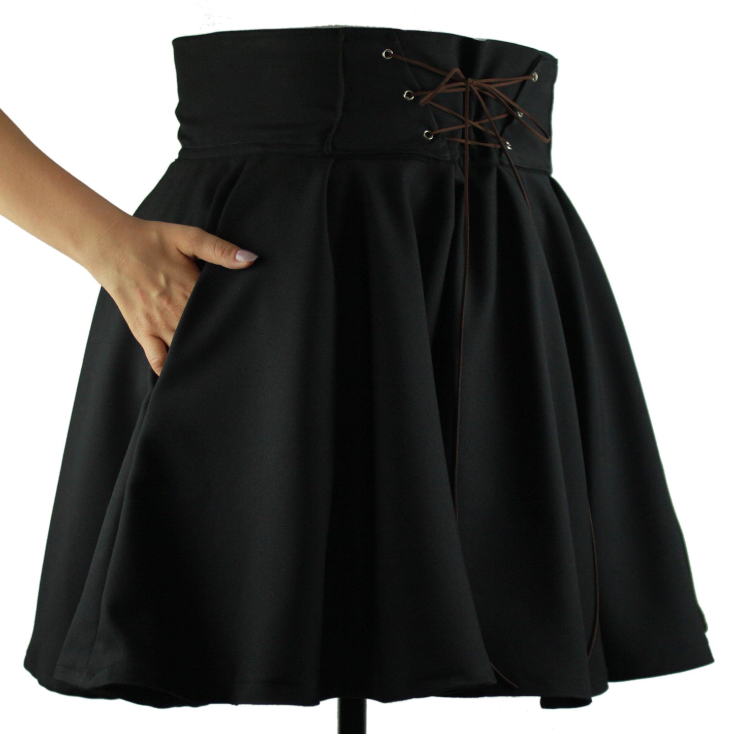 43in Skirt with POCKETS (XL) Black Abyss - Handmade High Waisted Adjustable Waist Circle Skirt with BIG Pockets - One Zippered Pocket/One Regular Pocket