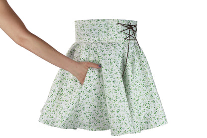 34.5in Skirt with POCKETS (Medium) Serenity Leaves No. 10 - Handmade High Waisted Adjustable Waist Circle Skirt with BIG Pockets - One Zippered Pocket