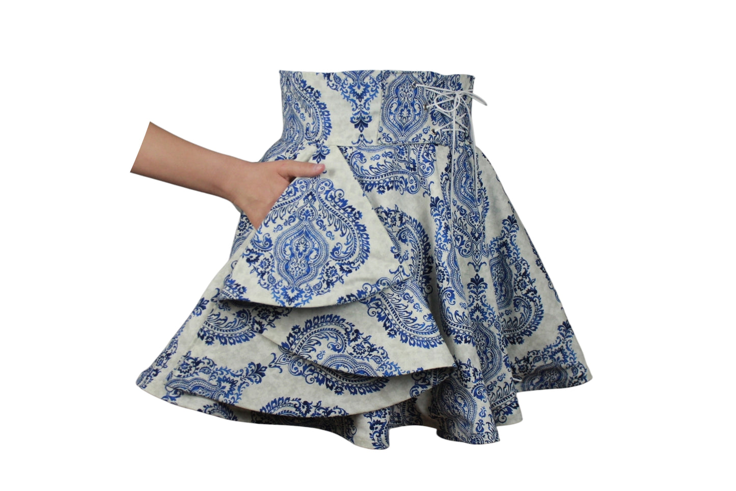 ROOAK 35in Skirt with POCKETS (MEDIUM) - Damask de la Reine No. 1 - SUPER LIMITED EDITION - Handmade High Waisted Adjustable Waist Circle Skirt with BIG Pockets - One Zippered Pocket/ One Regular Pocket