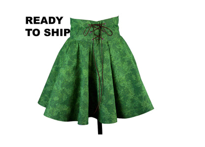 27in Skirt with POCKETS (XS) Green Nymph No. 13 - One Zippered Pocket/ One Regular Pocket - Handmade High Waisted Adjustable Waist Circle Skirt with BIG Pockets