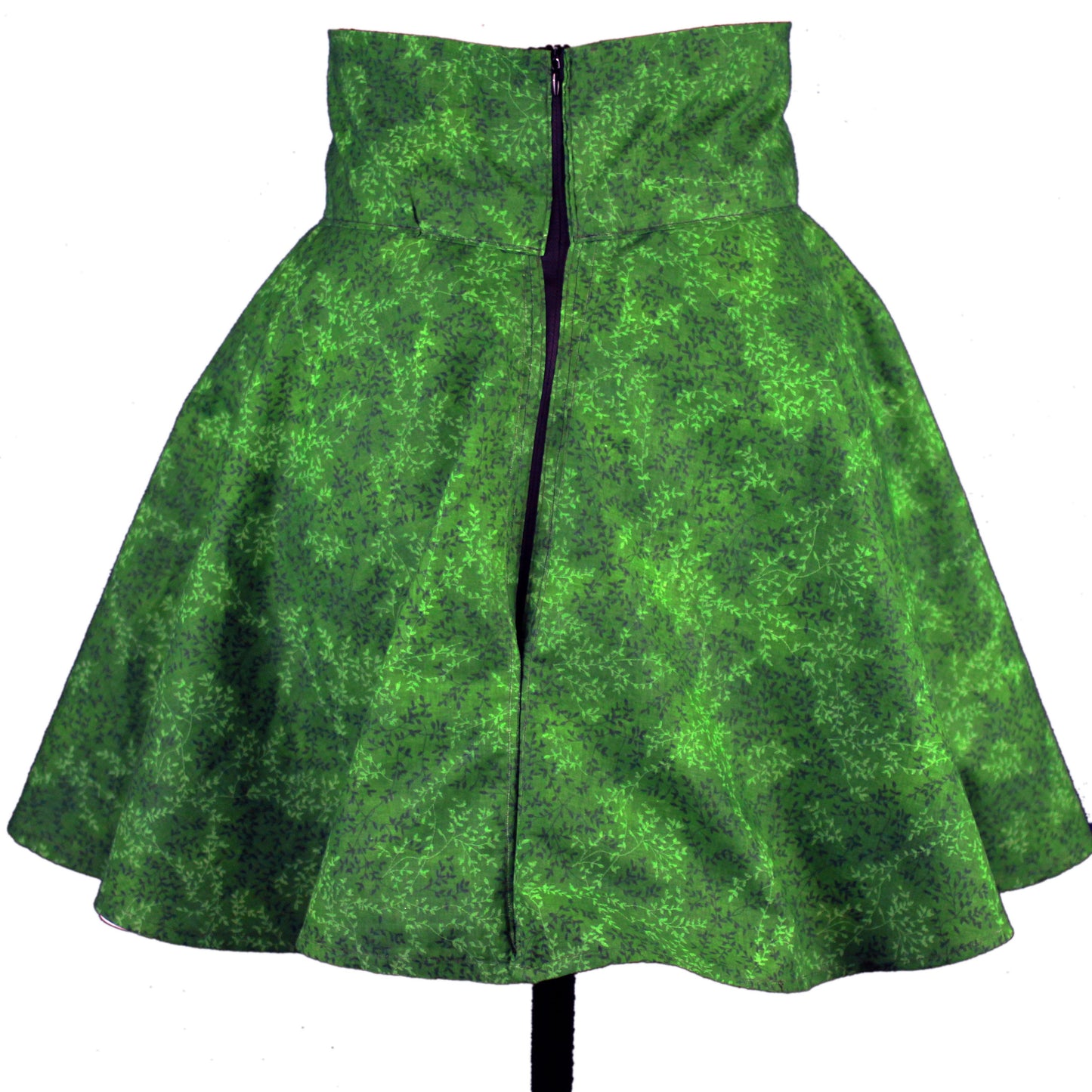 27in Skirt with POCKETS (XS) Green Nymph No. 13 - One Zippered Pocket/ One Regular Pocket - Handmade High Waisted Adjustable Waist Circle Skirt with BIG Pockets