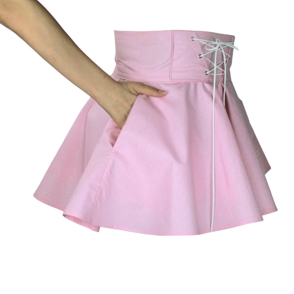 25in Skirt with POCKETS (XS) - Glitter Babe No. 3 - Handmade High Waisted Adjustable Waist Circle Skirt with BIG Pockets - 2 Pockets