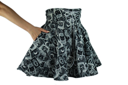 38in Skirt with 1 Zippered/1 Regular Pockets (Large) - Divination No. 13 - Handmade High Waisted Adjustable Waist Circle Skirt with BIG Pockets